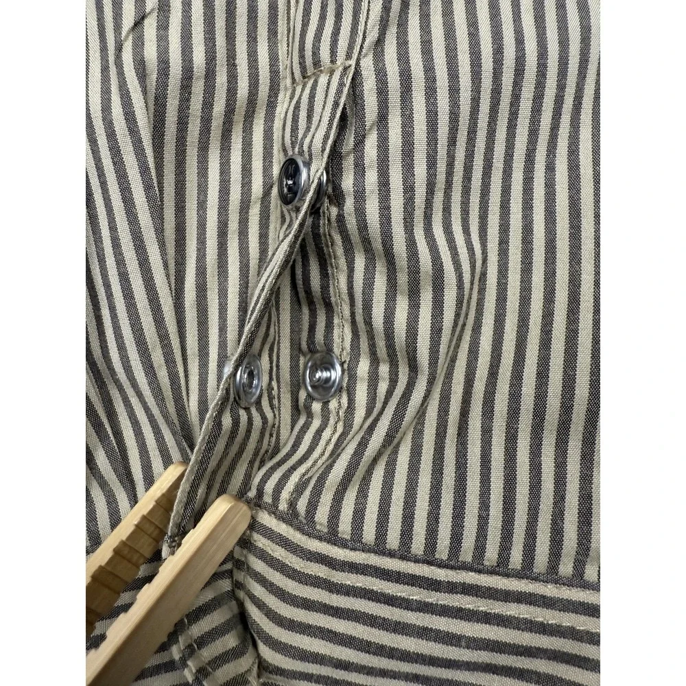 Hurley Shirt Mens XL Beige Brown Striped Button Up Long Sleeve Pocket Skater‎